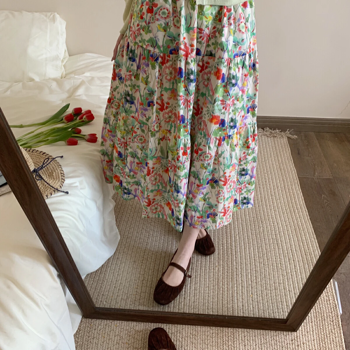 

Льняная юбка с цветочным принтом в стиле ретро, женская летняя легкая плиссированная длинная юбка трапециевидной формы с высокой талией и цветочным принтом