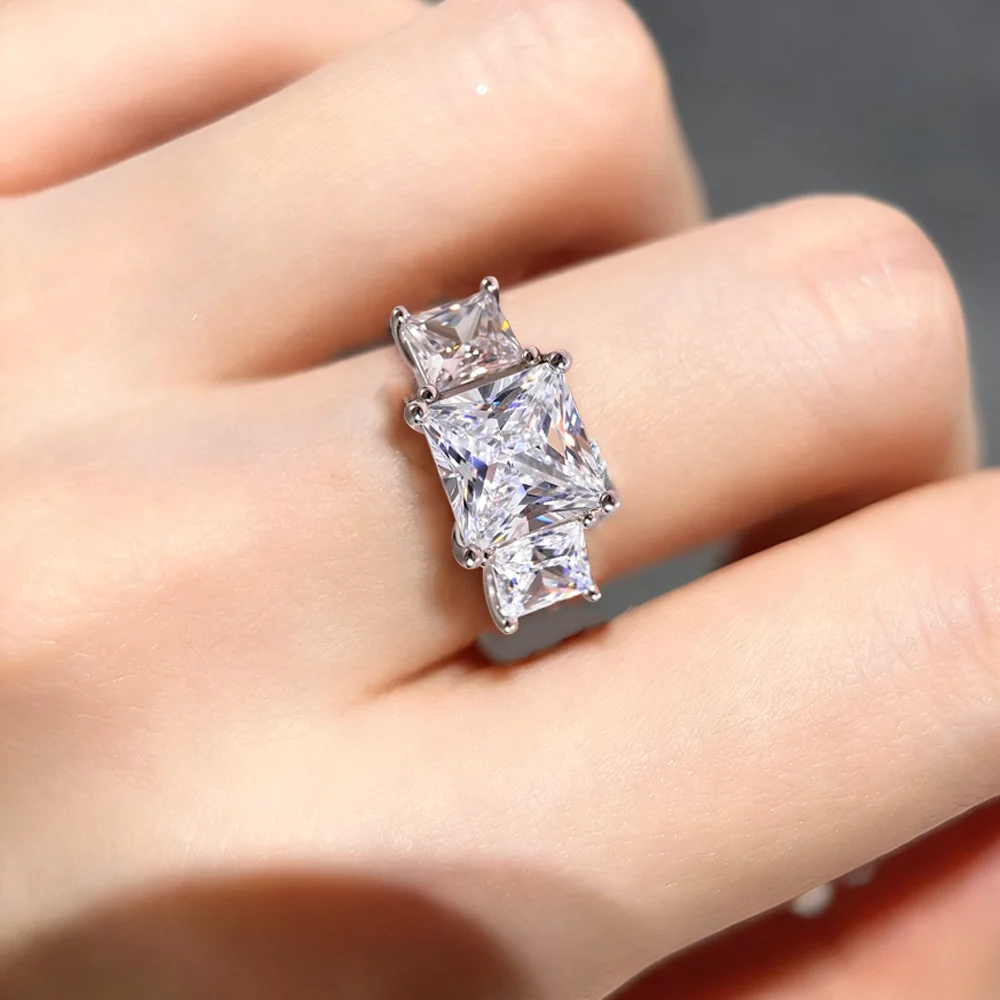 COSYA 6.4CT 3 حجر الأميرة قص مويسانيتي خاتم الماس S925 الفضة تألق الزفاف الفرقة للنساء مجوهرات مع شهادة #6