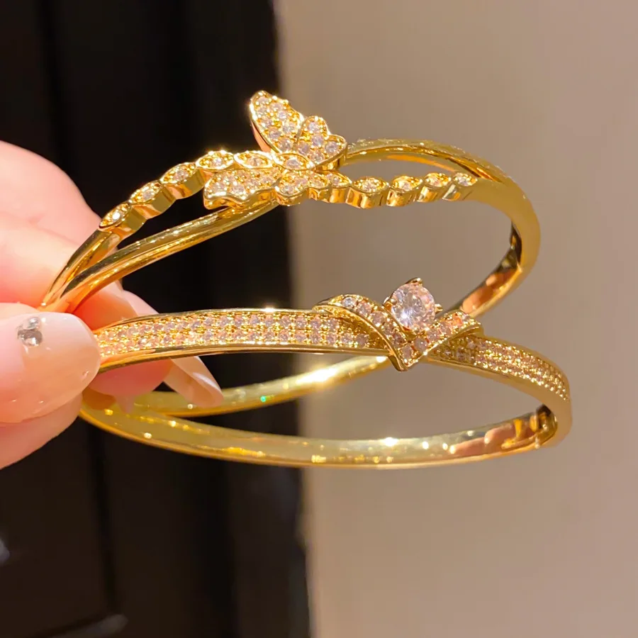 Classic Design Crystal Crown Bangles for Women Fashion Brand Jewelry Zirconia Butterfly Bracelet Party Accessories