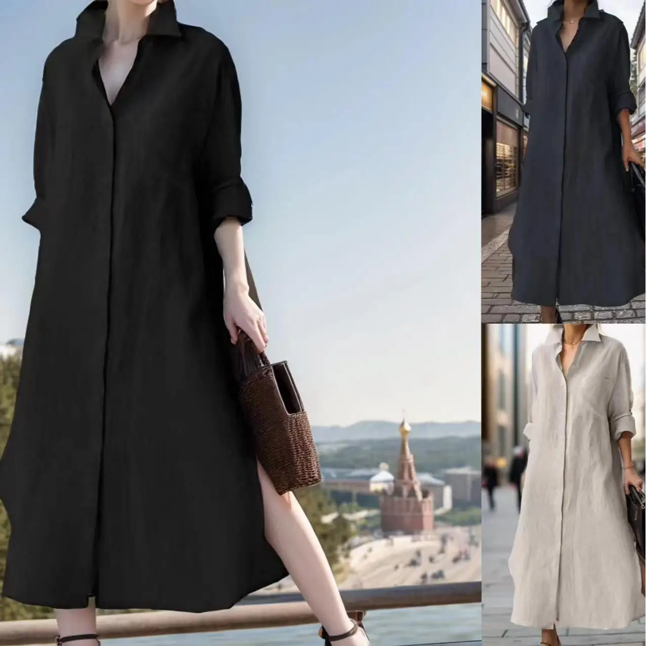 

Women's Long Sved Cardigan irt Split Cotton Polyester Fiber Loose Fit Regular Sve Spring Season Non-deformable Color