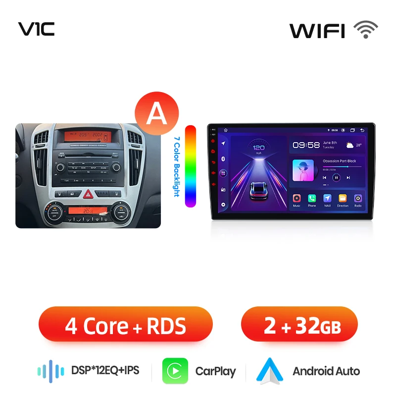Junsun draadloze CarPlay Android Auto autoradio voor Kia Ceed Mk1 (ED) 2006-2012 met ingebouwde koelventilator, Android GPS navigatie, multimediaspeler, WiFi, DSP, RDS, BT, SWC, IPS touchscreen,