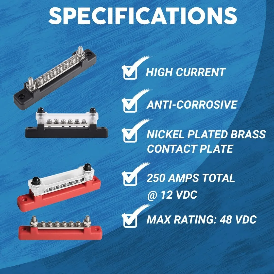 M6 12V Bus Bar 1/4 inch Power Distribution Block 150A Electrical Terminal Block Buss Bar for Truck Boat Car Camper RV