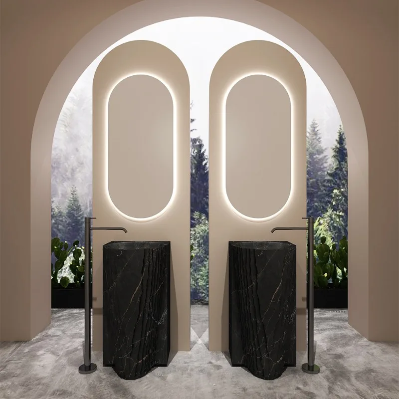 

Imitation marble stone pattern column basin special-shaped art basin integrated floor-standing wash designer sink