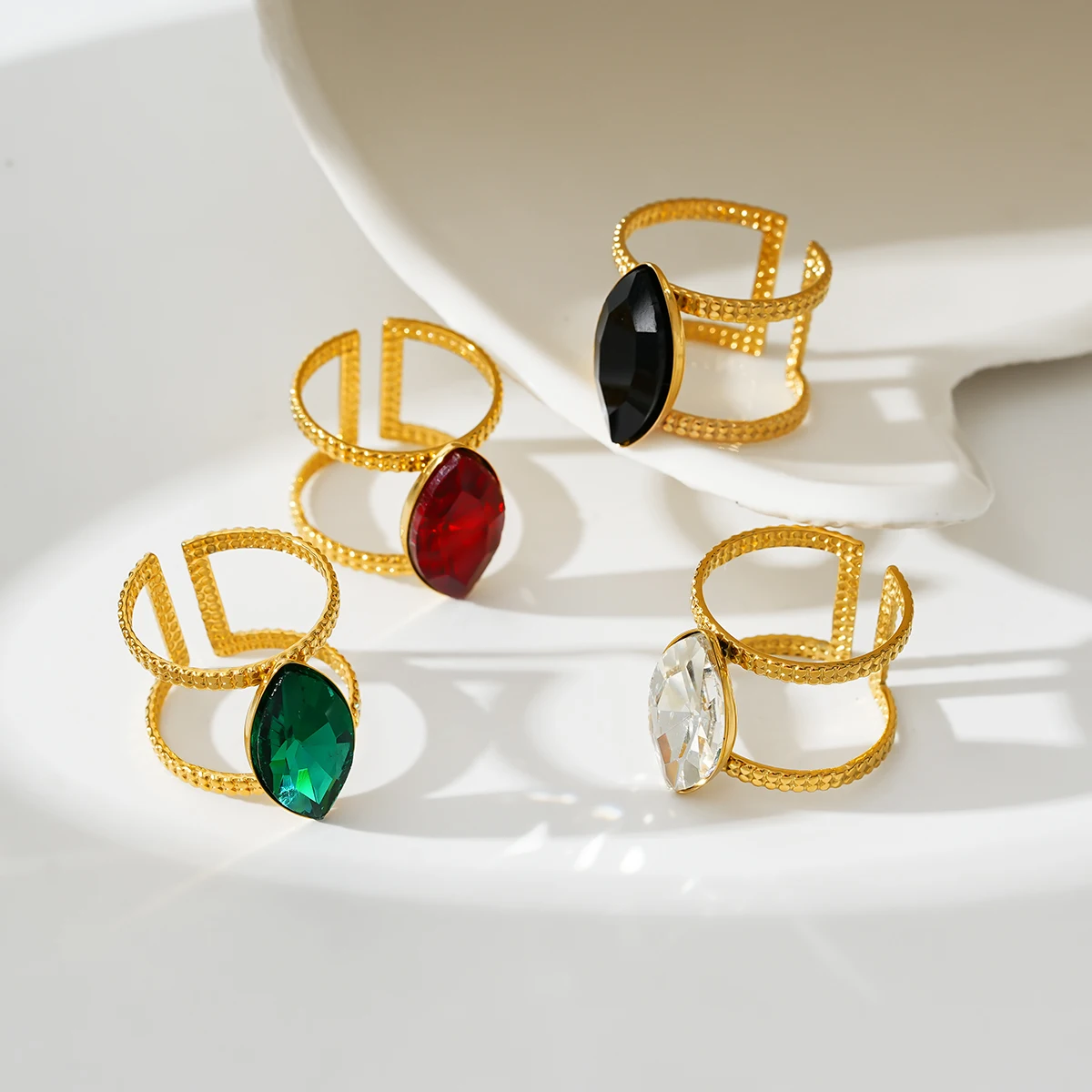 Fashionable Open Ring for Women Stainless Steel Colored Zircon with Inlaid Marks Stylish Accessory for Casual Wear