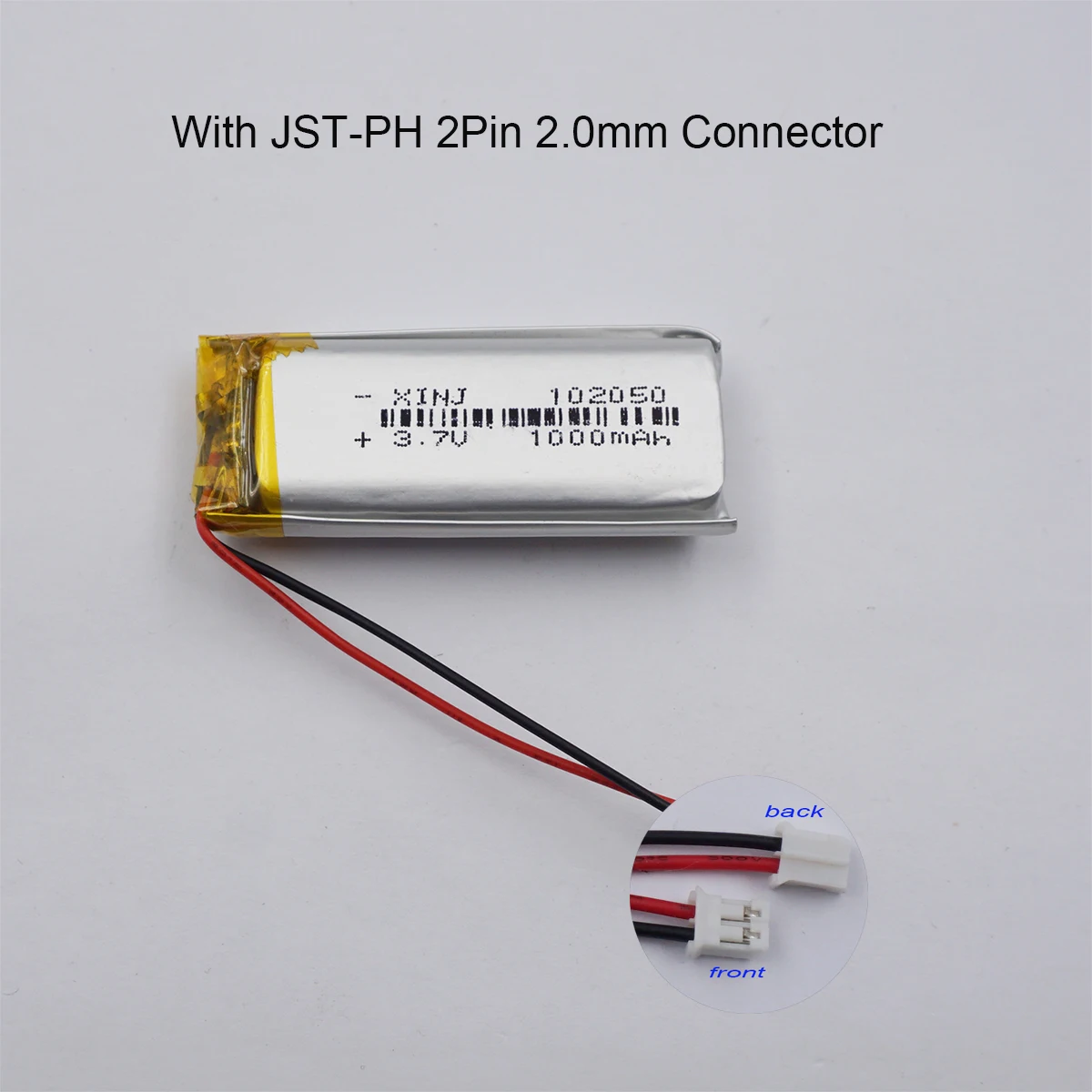 3.7V 1000mAh 3.7Wh 리튬 폴리머 리튬 리튬 배터리 102050   GPS Sat Nav Dashcam 카메라 리모컨 LED용 JST-PH 2.0mm 2핀