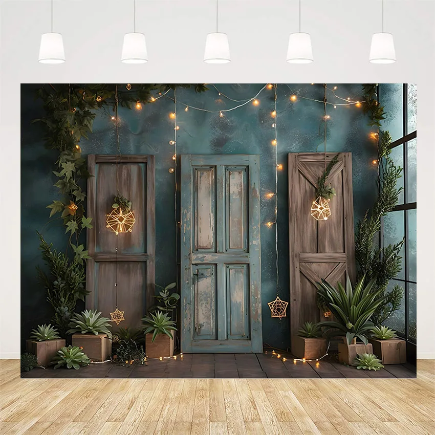 Barn ประตูการถ่ายภาพ Prop ฉากหลังพืชสีเขียวเด็กทารกวันเกิดภาพพื้นหลัง