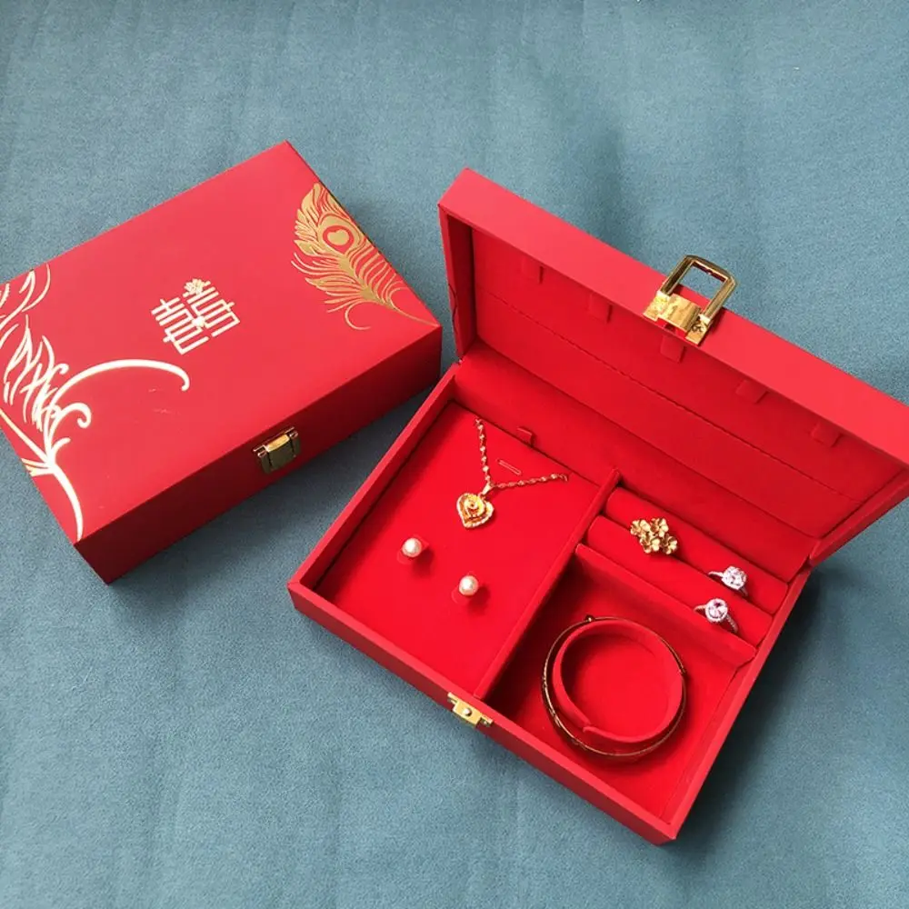 

Dragon and Phoenix Golden Jewelry Set Storage Box Velvet Vintage Wedding Jewelry Display Box Soft Lining Large Capacity