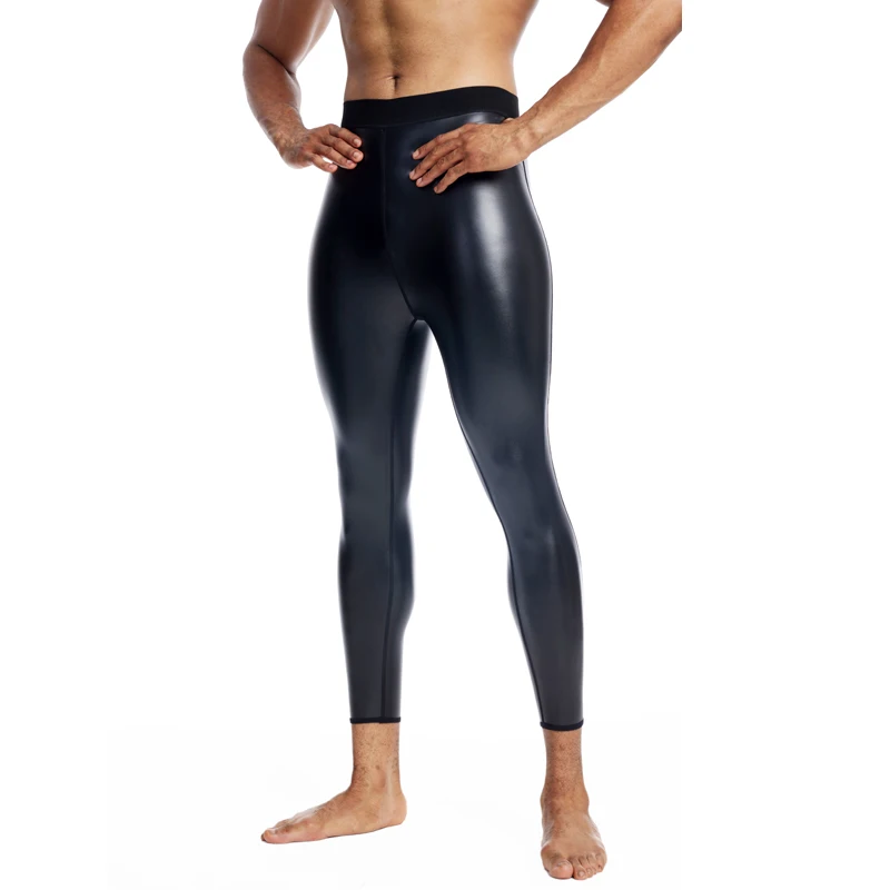 Men elastic waist shapers leather pants, glossy, slimming, Hip-hop punk style, motorcycle, windproof and waterproof tight pants