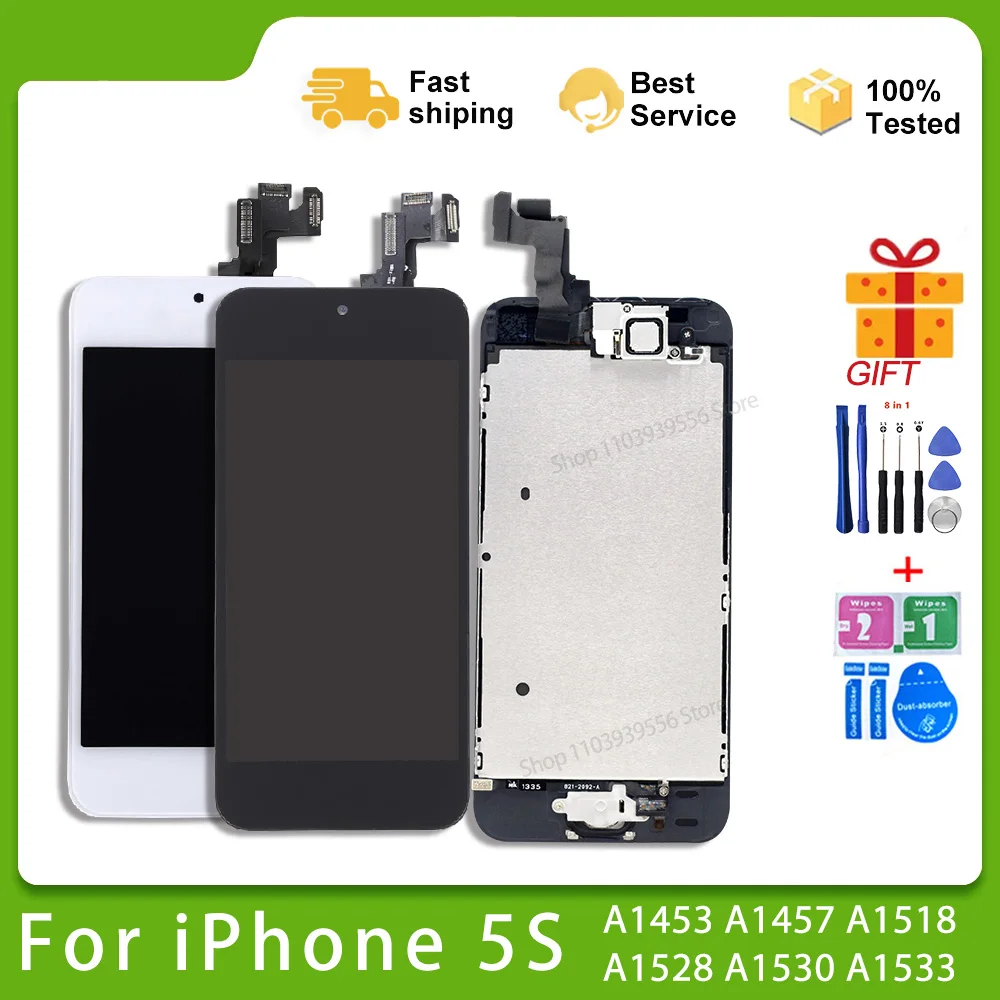 LCD Screen For iPhone 5s Full Set Display Complete Assembly Touch Digitizer A1453 A1457 A1518 A1528 A1530 A1533 No Dead Pixel