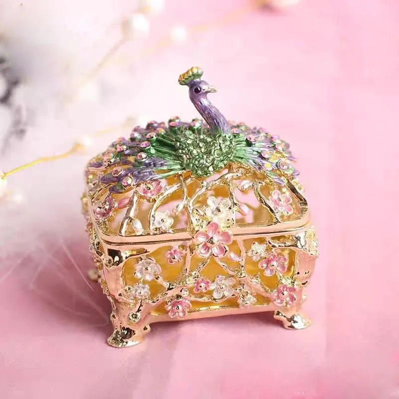 Lucky Peacock Enamel Jewelry Storage Box Home Decoration Dresser Ornament Home Accessories Homes Decor Decoracions Decors