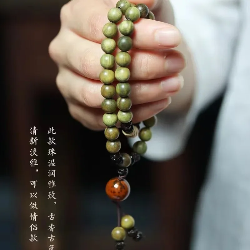 Natural Argentina Green Sandalwood Ancient Style Artistic Buddha Bead Bracelet Handheld Men's and Women's Seeds Hand String