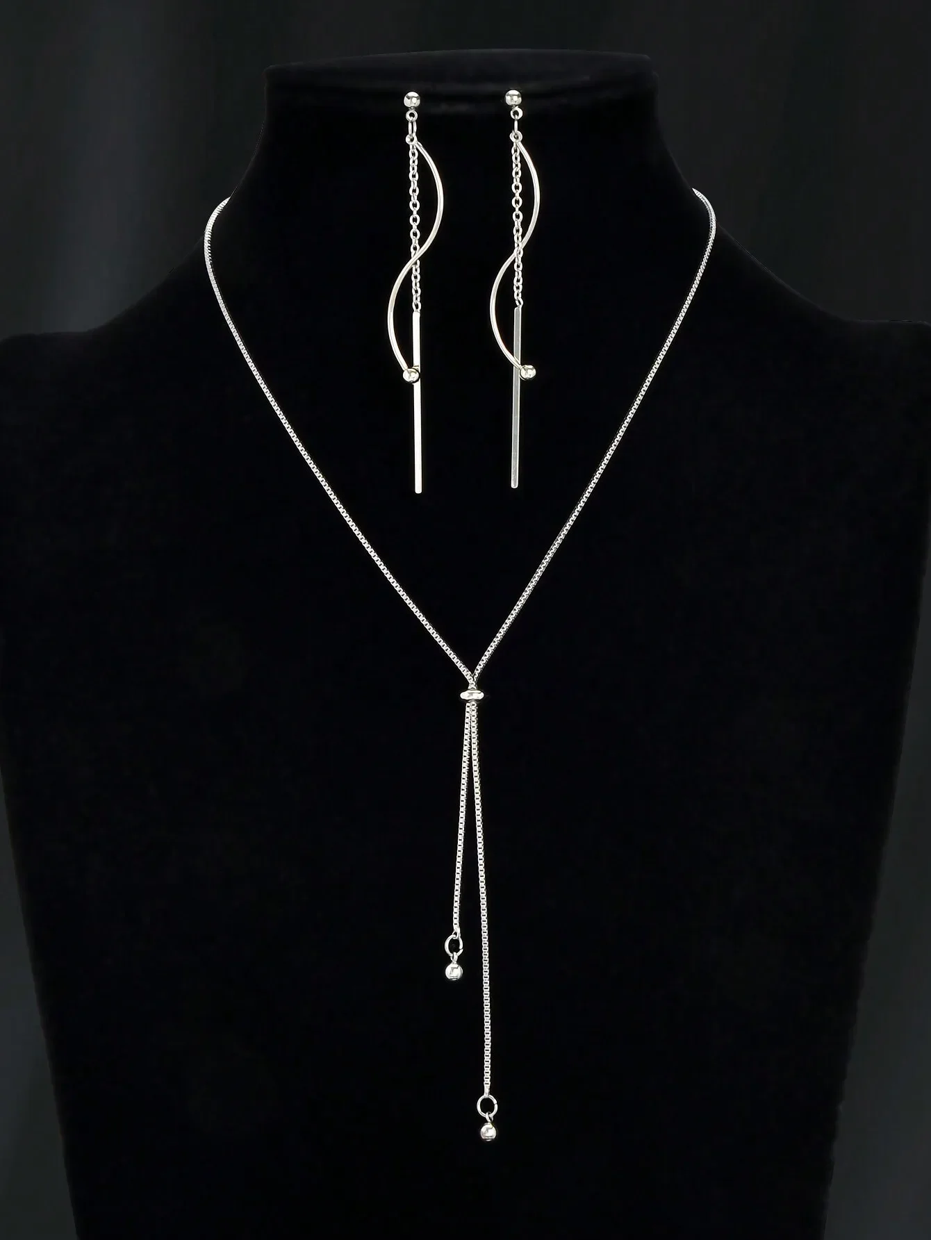 

3-Piece Minimalist Silver Long Chain Necklace and Dangle Earrings Set for Women