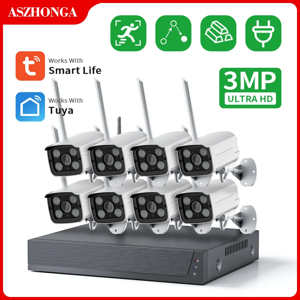 

ASZHONGA 5MP 8CH TUYA NVR Kits Security Camera System 2CH 4CH Wifi Cctv Camera Video Surveillance Outdoor DVR with 4T Hard Drive