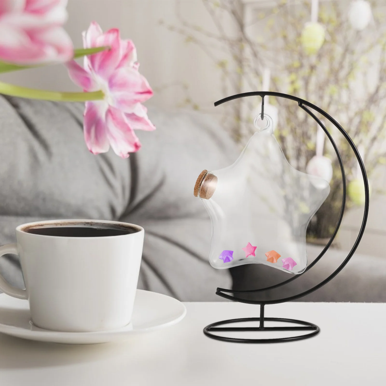 

1Set Wishing Bottle Transparent Glass Origami Decorative Landscape Bottle Iron Rack DIY Craft Storage Jar