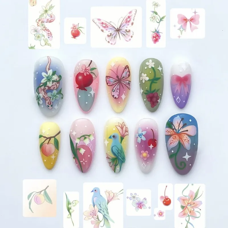 

24Pcs Fake Nails Dreamy Floral Almond Cartoon Flowers Ethereal Butterfly Press-On Nail Tips Perfect for Gift To Girls and Friend