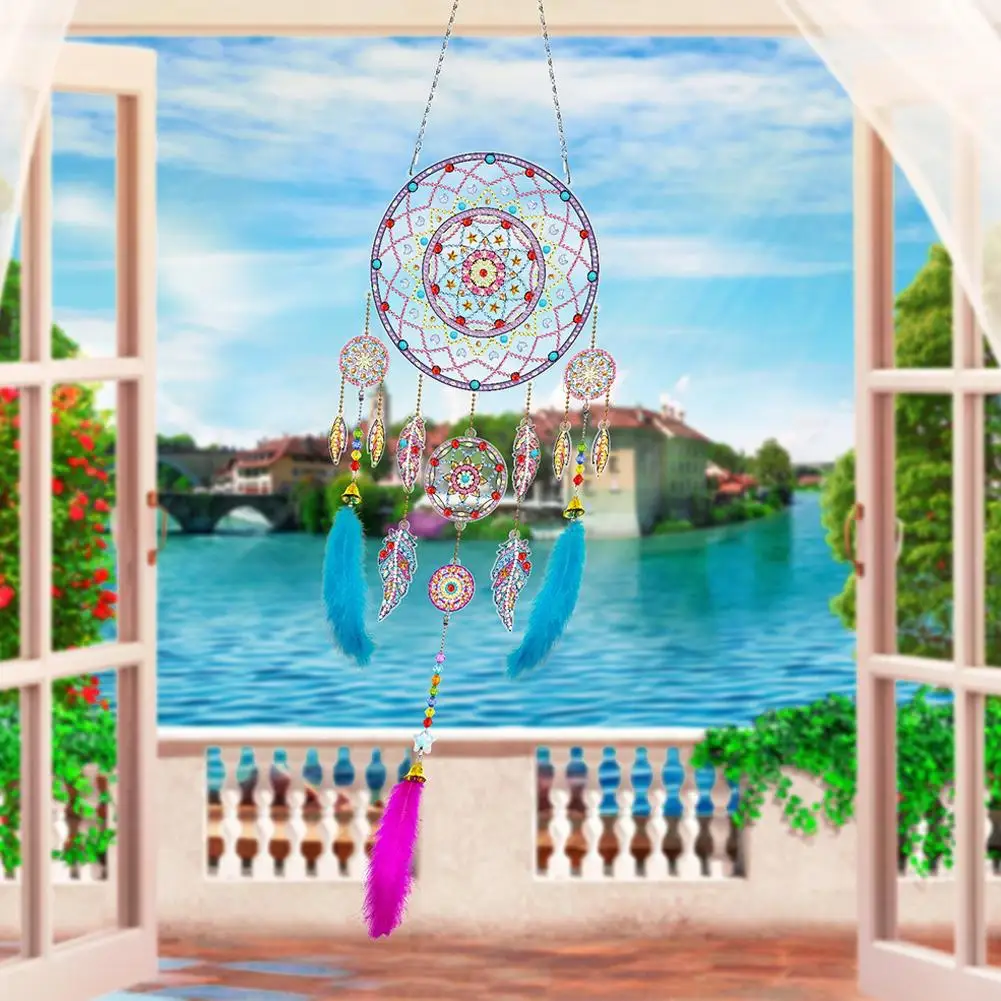 Acryl doppelseitige Super Flash Kristall Malerei Erfängt Landschaft Sonne Mond Herz Baum Muster DIY Anhänger Windspiel