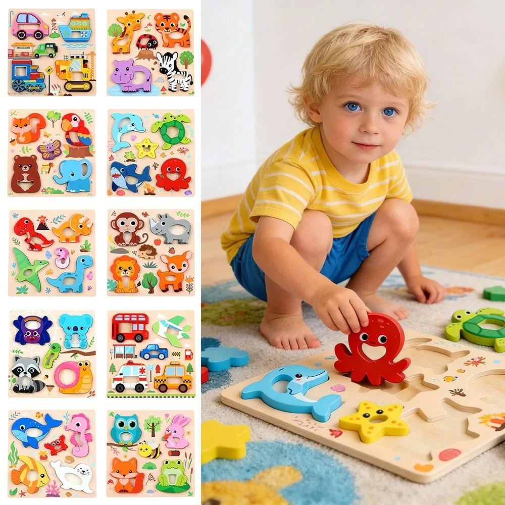 

3D Wooden Puzzles Cute Animal Series Safe Intelligence Puzzle Toys Portable Early Learning Toys Children Educational Toys