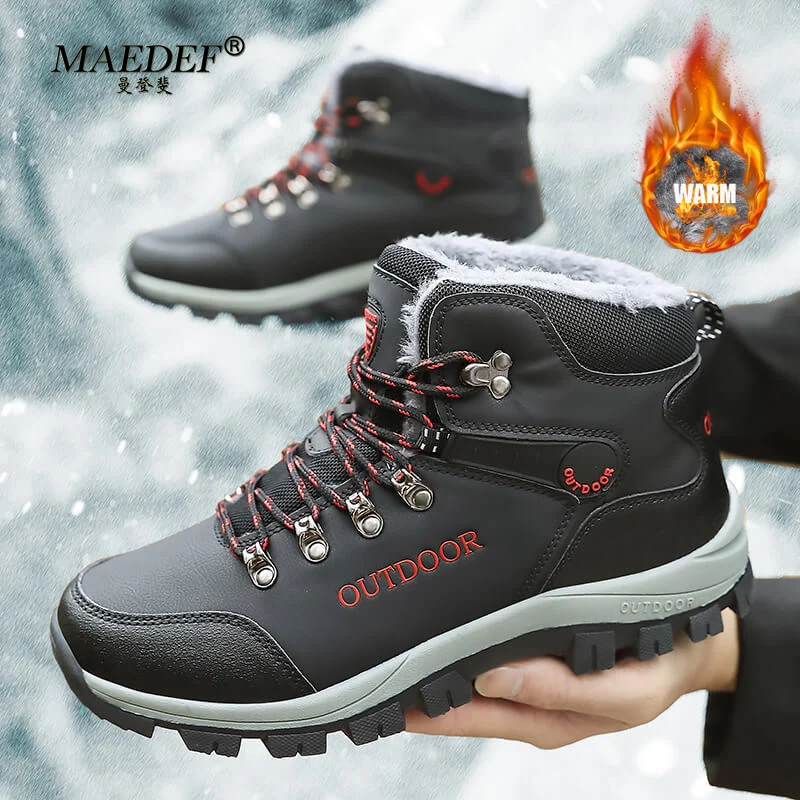 

MAEDEF Men's Hiking Shoes Outdoor Warm Plash High Quality Hiking Non-slip Boots Shoes Comfortable Waterproof Snow Boots for Men