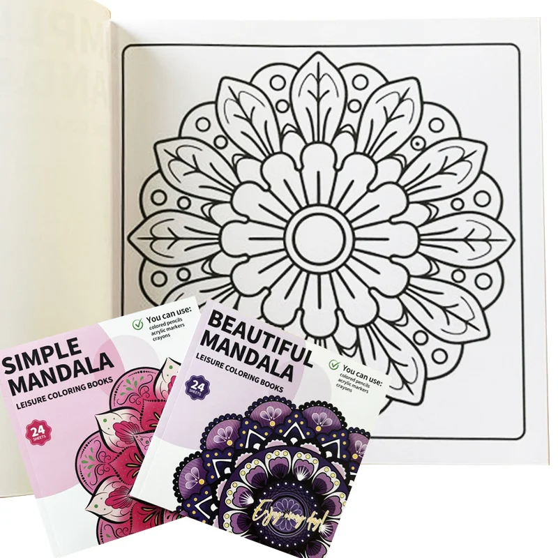 24 Pages, Mandala Flower Coloring Book Creative Color Matching, Relieve Stress and Relax