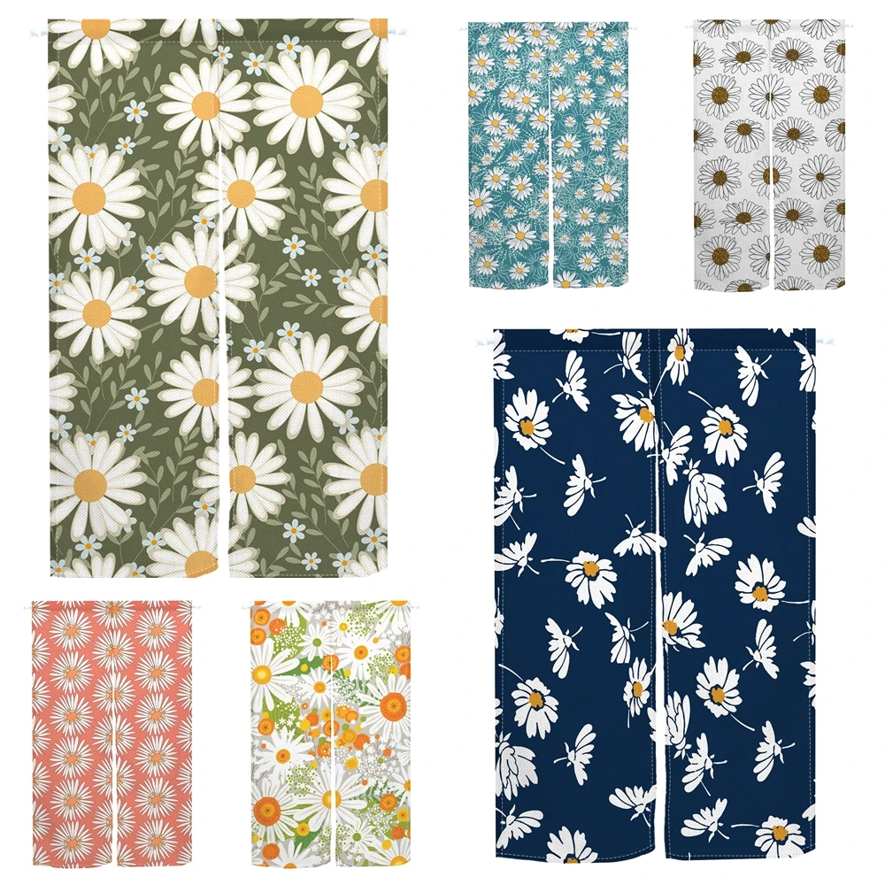 

Японская дверная занавеска с изображением ромашки Noren, современная непрозрачная льняная полузанавеска для дверей, кухни, дома, дверной проем, перегородка, украшение, занавеска