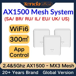 Tenda Nova MX3 AX1500 Mesh WiFi 6 System 300㎡ WiFi 6 Mesh System Gigabit Mesh Router Dual-Band Mesh Network 80 Devices