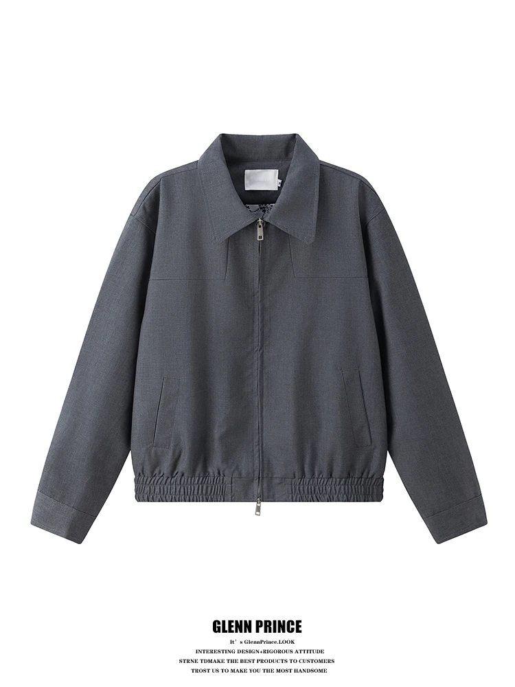 

Cleanfit American Sle ort Casual Jaet Men's Pure Color Lapel Autumn High nce Sensation Loose Fit Polyester Blend