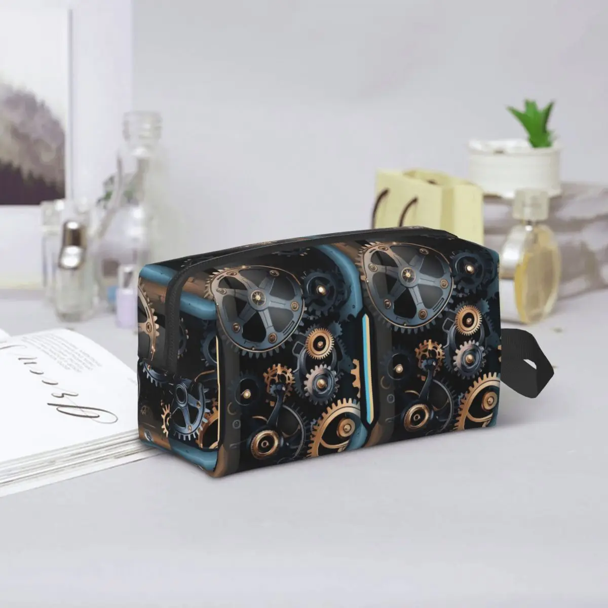 Mechanical Machine Gears Steampunk Style Makeup Bag Cosmetic Organizer Storage Dopp Kit Toiletry Cosmetic Bag for Women Beauty