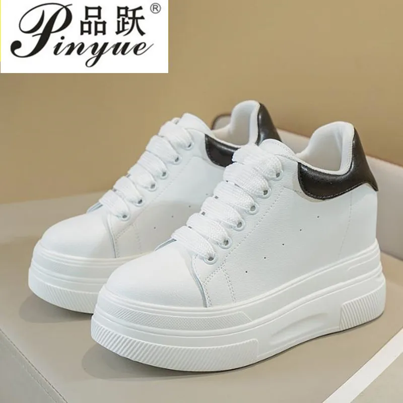 10cm Genuine Leather  Women\'s White Shoes Trendy Shoes New Women\'s Shoes Versatile Student Flat Casual Board Shoes Sneakers