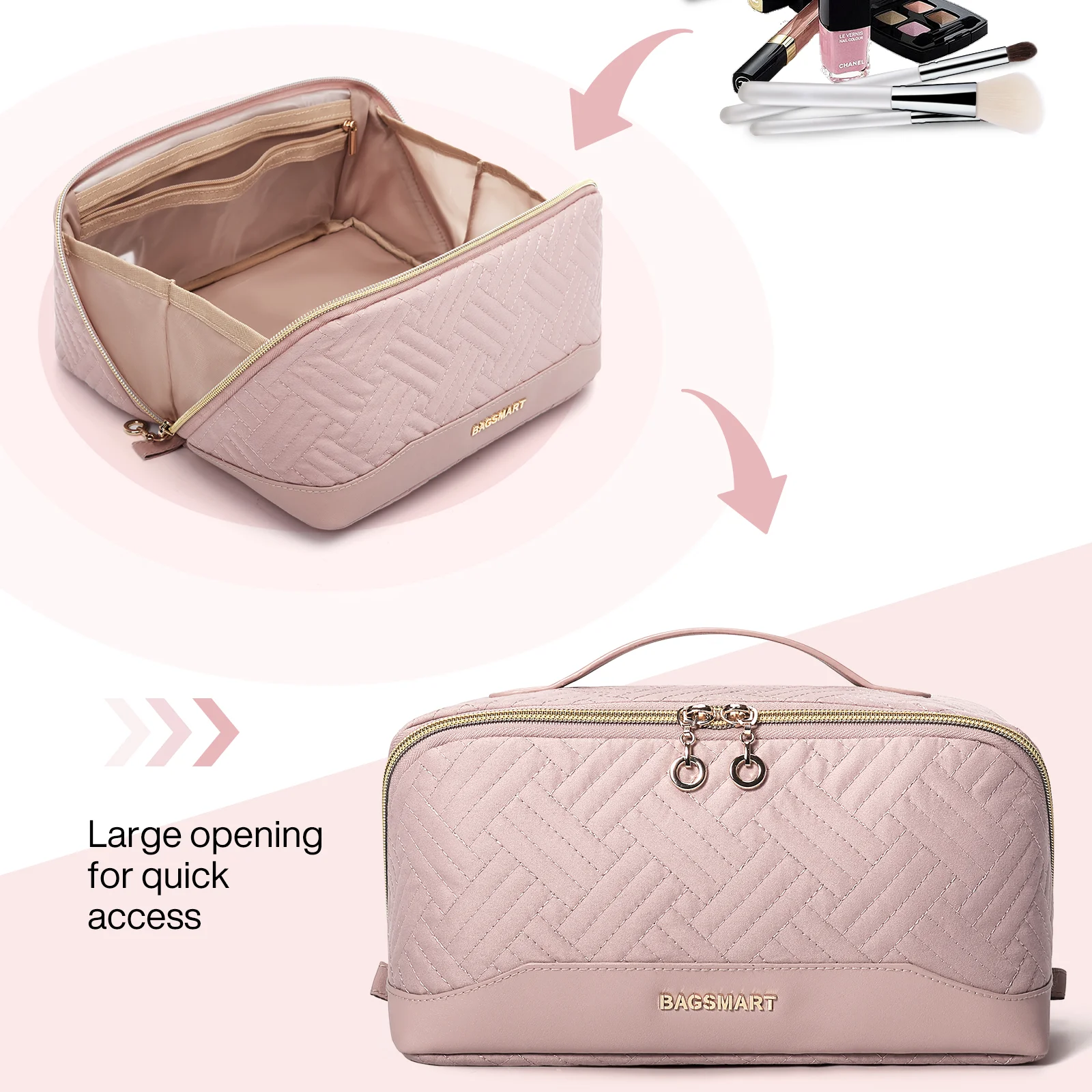 BAGSMART Toiletry Bag for Woman Waterproof Female Outdoor Travel Cosmetic Hangbag Extensible Storage Makeup Organizer Cases