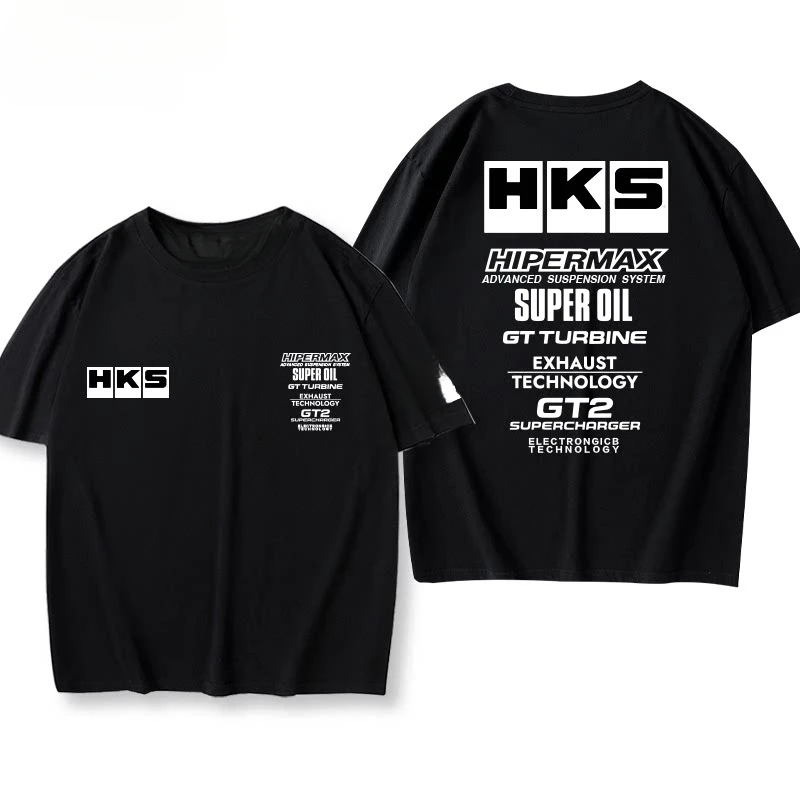 New HKS Engine Oil Japanese Car Modification Jdm Summer Short-sleeved Loose Versatile Cotton Printed Tee for Both Men and Women