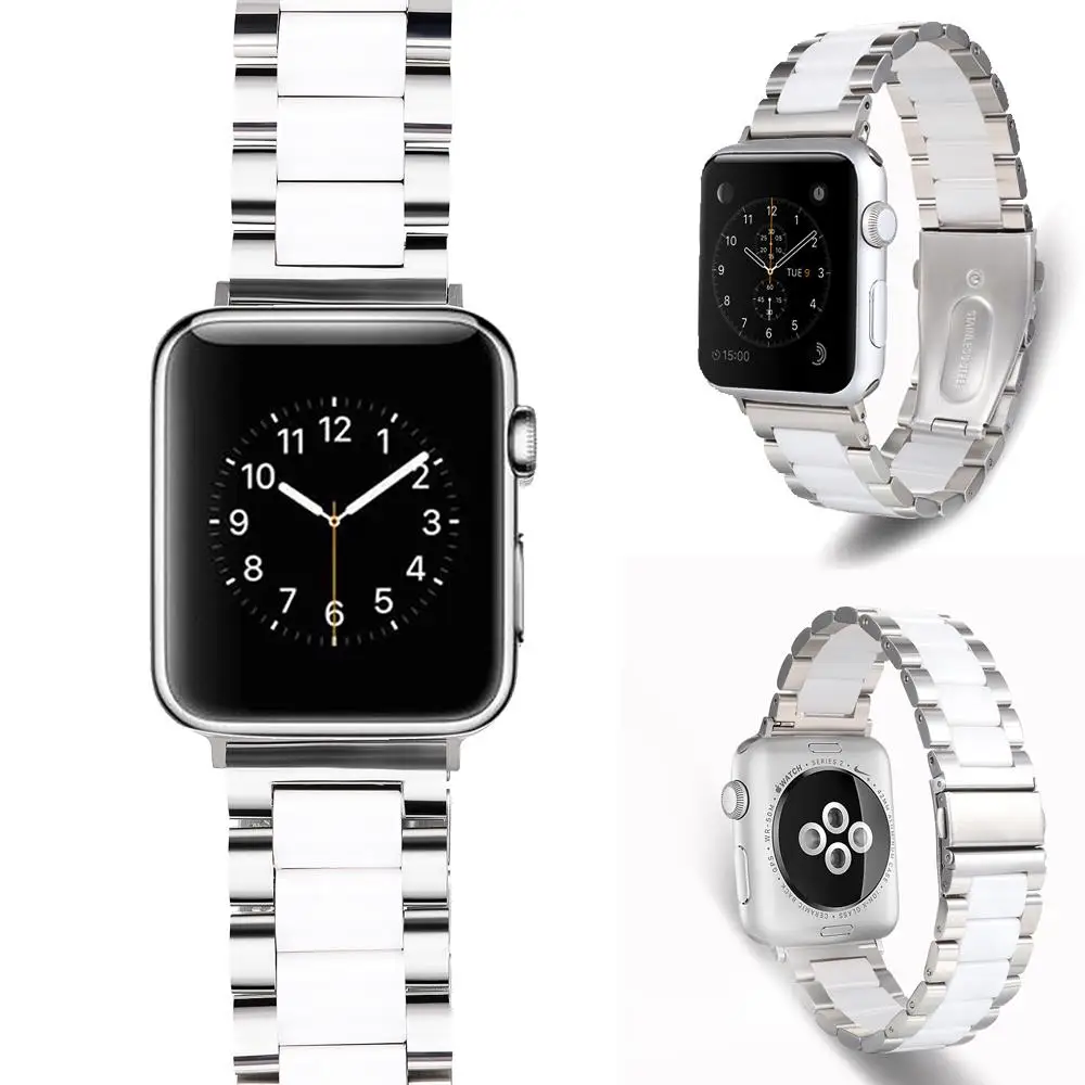 Compatible for Apple Watch metal band strap 41/45MM44/40/38/42mm Series 7/SE6/5/4/3/2/1 Stainless Steel Ceramics band strap