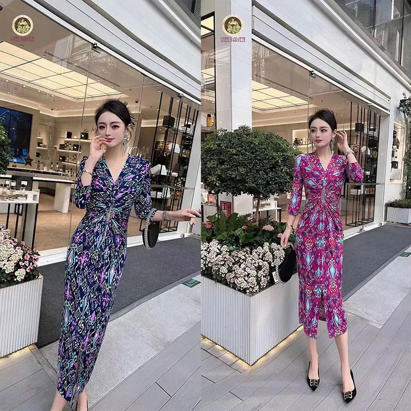 Fashionable and elegant printed design dress with exclusive style, noble and slimming women's clothing, high-qualit #S-F 23096