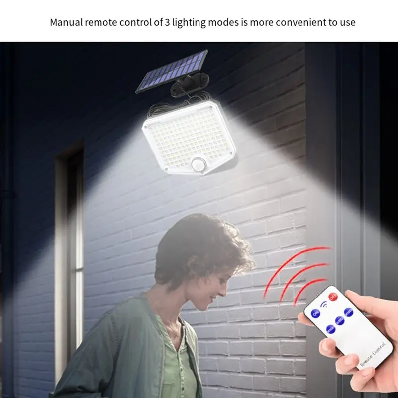 A36T-Solar Light Outdoor Super Bright Motion Sensor Solar Strong Power LED Garden Wall Lamp IP44 Waterproof 3 Working Mode 153 L