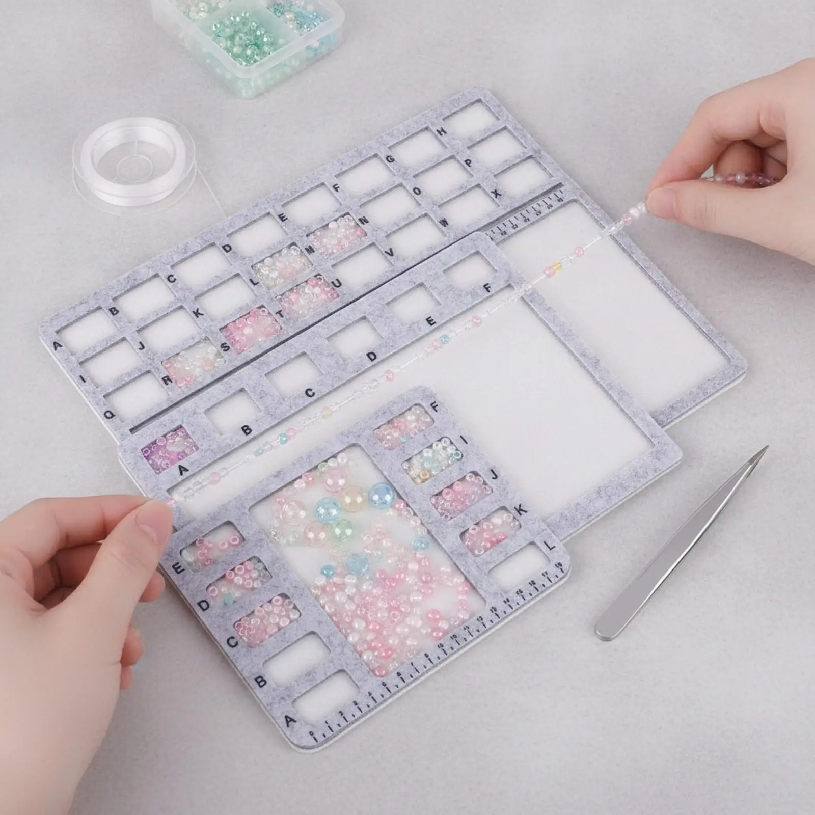 Felt Bead Tray for Jewelry Making with Ruler Markings and Compartments Organizer for Beading Supplies Kit for DIY Craft Projects