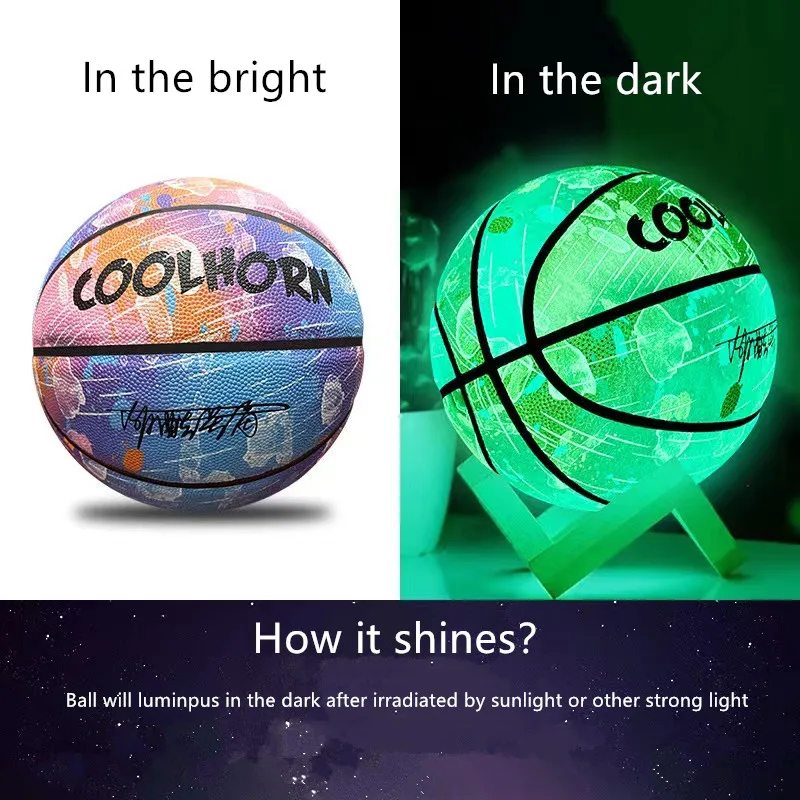 Glow In Night  Glow Basketball Size 5 Size 6 Size 7 Children Adult Student PU Soft Leather Outdoor Wear-resistant And Anti-skid