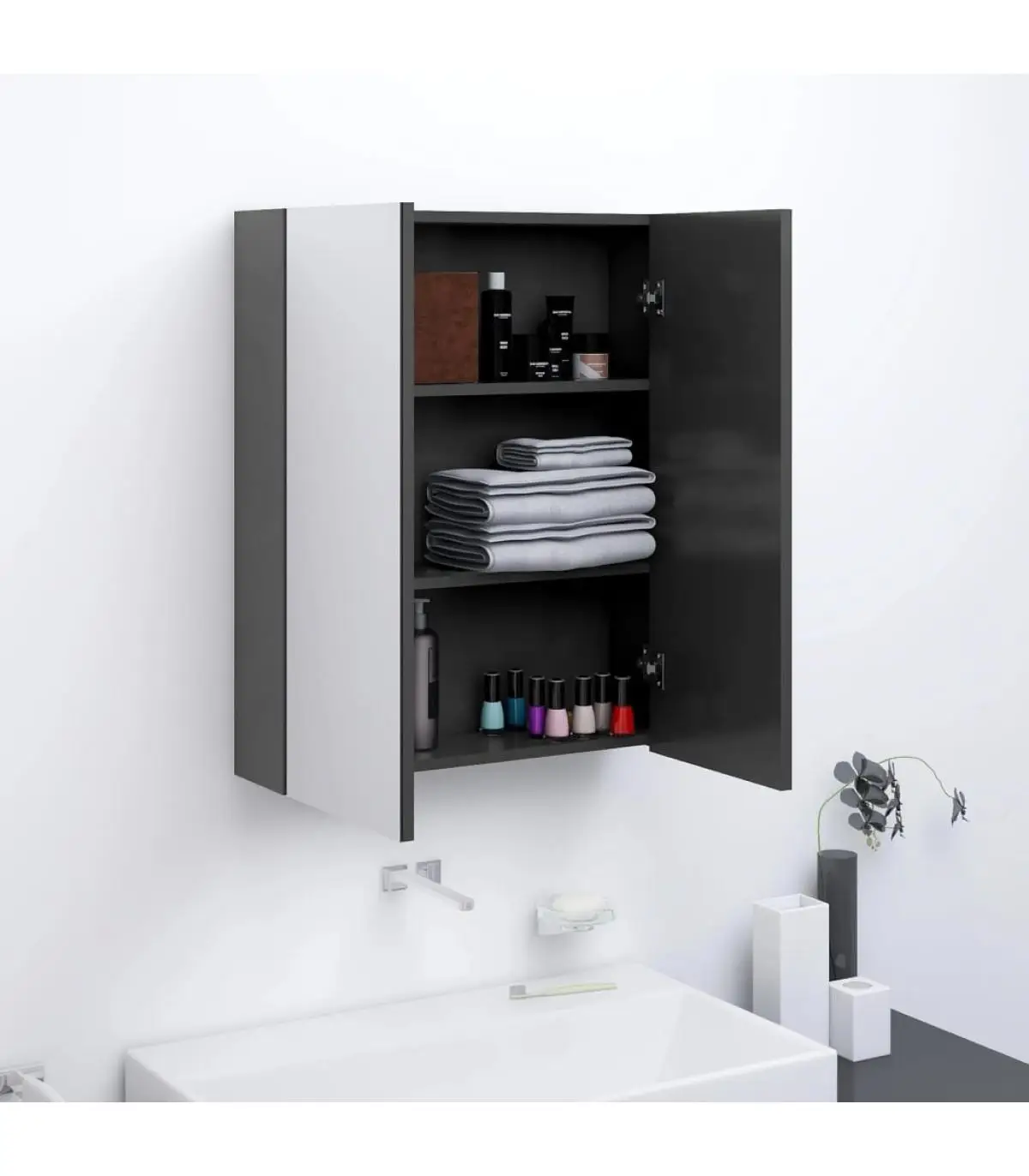 Bathroom vanities bathroom mirror cabinet MDF Gray 60x15x75 cm