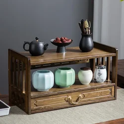 Chinese Desktop Storage Rack Tea Canister Shelf Table Bogu Shelf Bamboo Display Stand For Purple Clay Pot Tea Cups New Style