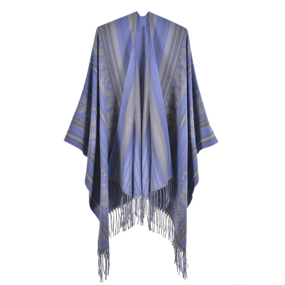 Outono inverno feminino jacquard xale europeu americano rua moda forquilha engrossado capa para o calor ponchos capes p2