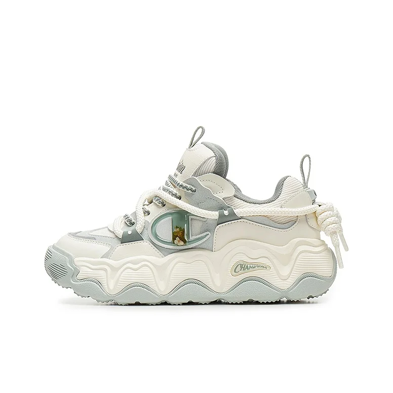 Champion Champ Lava Cake, zapatos casuales de caña baja para mujer, fabricados con cuero sintético y tejido, color blanco leche/verde Stream Joy, modelo U5AFCTW03N2.