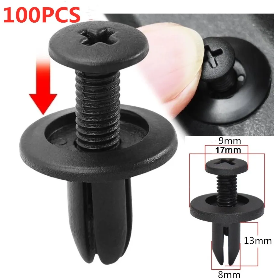 5/100pcs Car 8mm Hole Plastic Rivets Fastener Push Clip Black Auto Vehicle Door Trim Panel Retainer Fastener Clips for Toyota Au