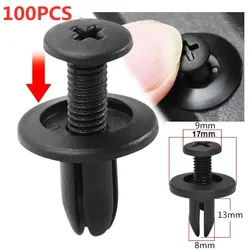 5/100pcs Car 8mm Hole Plastic Rivets Fastener Push Clip Black Auto Vehicle Door Trim Panel Retainer Fastener Clips for Toyota Au