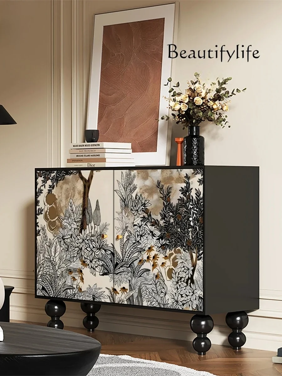 

French retro dining side cabinet, living room decoration cabinet, household entrance shoe cabinet integrated against the wall,