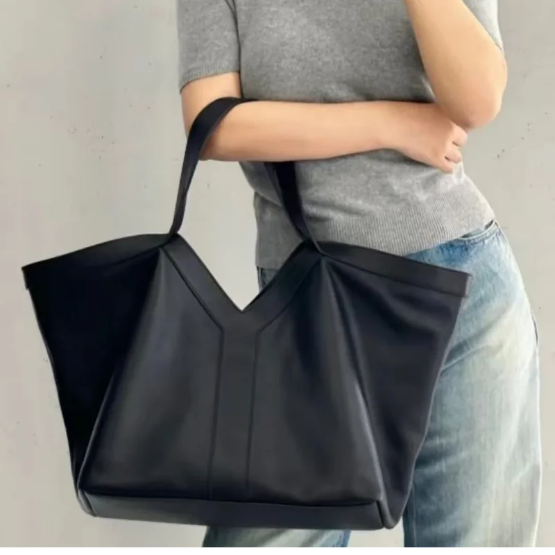 Luxury Large-capacity Genuine Leather Tote Fashion Y Shape Crocodile Pattern Shoulder Bag Casual High-end Shopping Bag Storage image 3