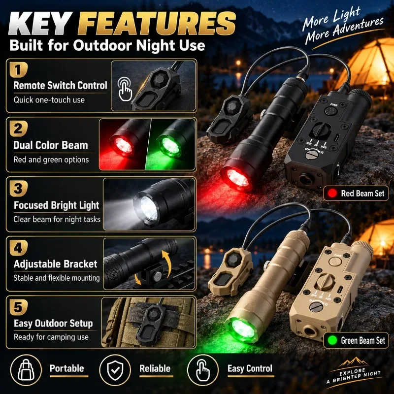 Dual Color Red Green Beam Light Combo,Remote Switch Control,Bright Focus Light,Adjustable Bracket,Outdoor Night Gear