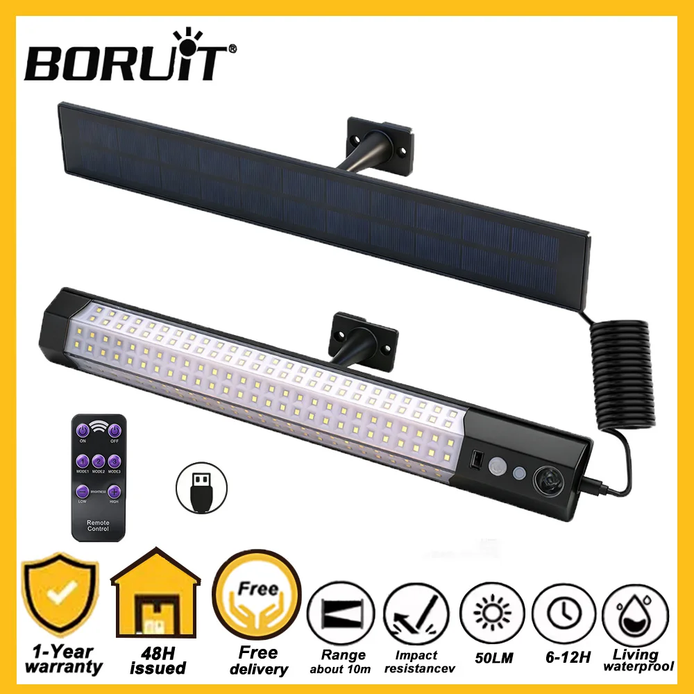 

BORUiT Outdoor LED Solar Light Motion Sensor Solar Wall Lamp With Remote Waterproof 7 Work Modes Garden Fence Garden Camping