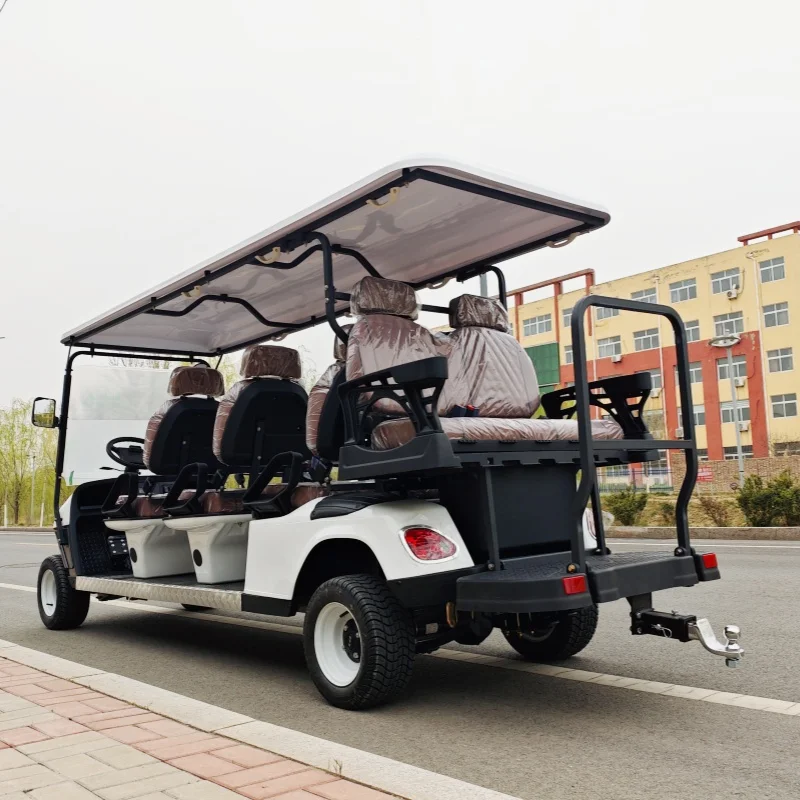 8-Seater Electric Golf Cart Off-Road Supports For Power Supply With Folding Windshield 10-Inch Tires Brown Seat With Headrest