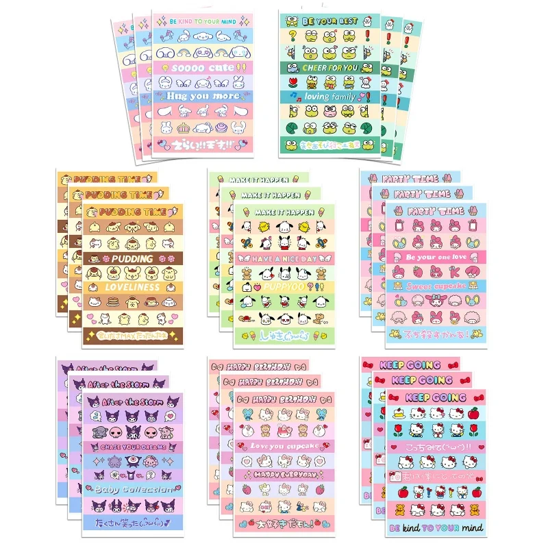 

12 упаковок/лот Sanrio Kuromi Melody Cinnamoroll Kitty наклейка милый скрапбук DIY дневник декоративная уплотнительная наклейка альбом наклейка этикетка