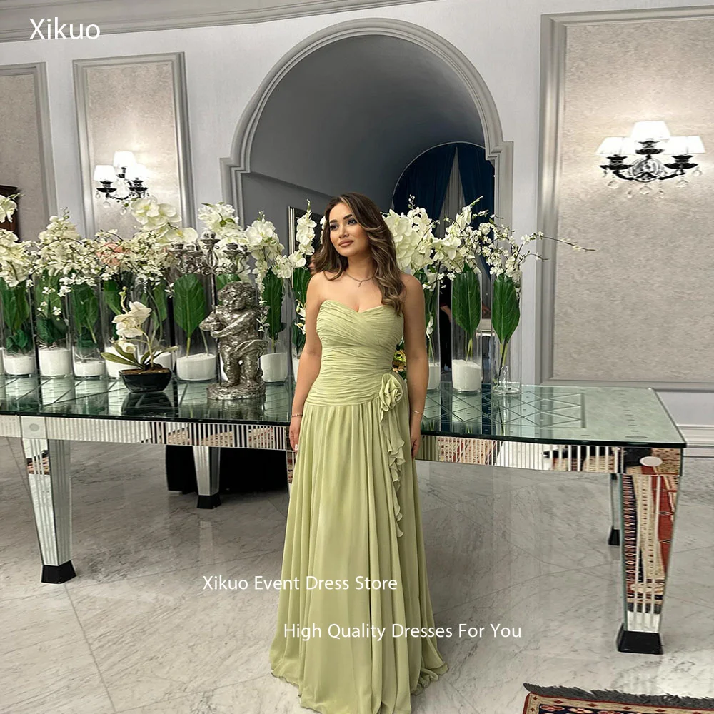 

Xikuo Милые шифоновые вечерние платья трапециевидной формы с 3D цветочным принтом Abito Cerimonia Donna и лифом с рюшами, длинное платье Femininos по индивидуальному заказу