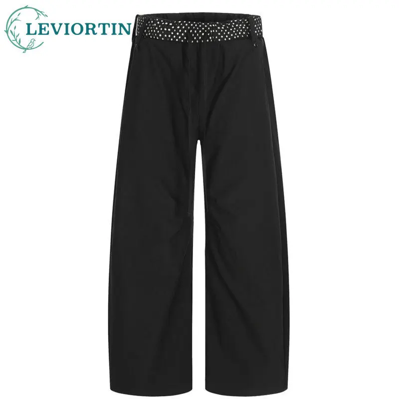 

Men's retro European and American trend color blocked waist drawstring design, loose and casual versatile wide leg suit pants