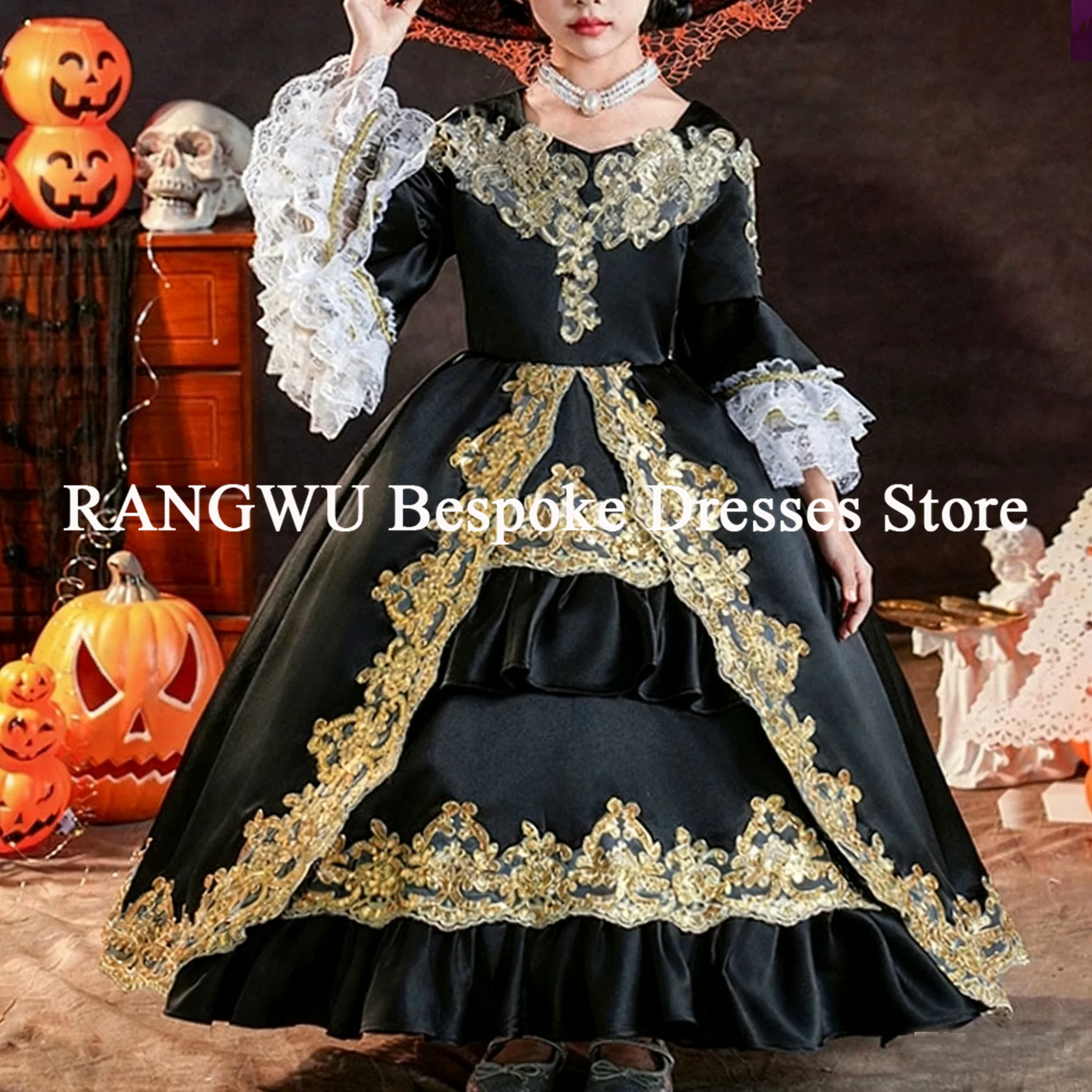 فستان الأميرة للفتيات مخصص مزين بحفلات الهالوين وأعياد الميلاد وأكمام طويلة للأطفال لحفلات الزفاف